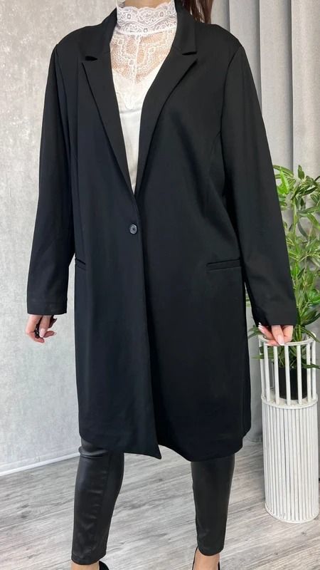 Długa marynarka dzianinowa czarna żakiet przedłużany biznesowy rozmiar 52 24 plus size 3